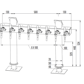 Columna Lindr "T" con 8 grifos