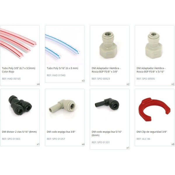 Pack de tubos y conectores (5/8") para dispensador con 2 grifos y compresor de aire