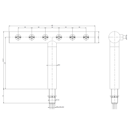 Columna "T" 6 salidas 5/8" sin grifos, preinstalada con tubos