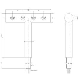 Columna "T" 4 salidas 5/8" sin grifos, preinstalada con tubos