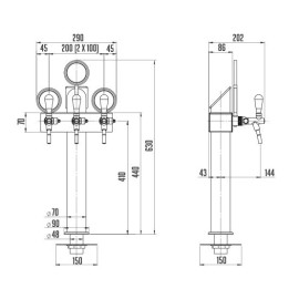 Columna Lindr "T" con 3 grifos
