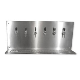 Panel soporte de acero inox. para 8 grifos con hueco para bandeja
