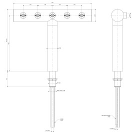 Columna "T" 5 salidas 5/8" sin grifos, preinstalada con tubos