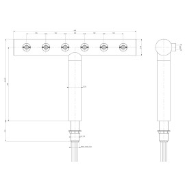 Columna "T" 6 salidas 5/8" con grifos Cosmo y medallones, preinstalada con tubos