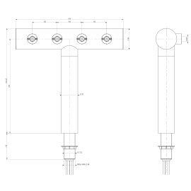 Columna "T" 4 salidas 5/8" con grifos Cosmo y medallones, preinstalada con tubos